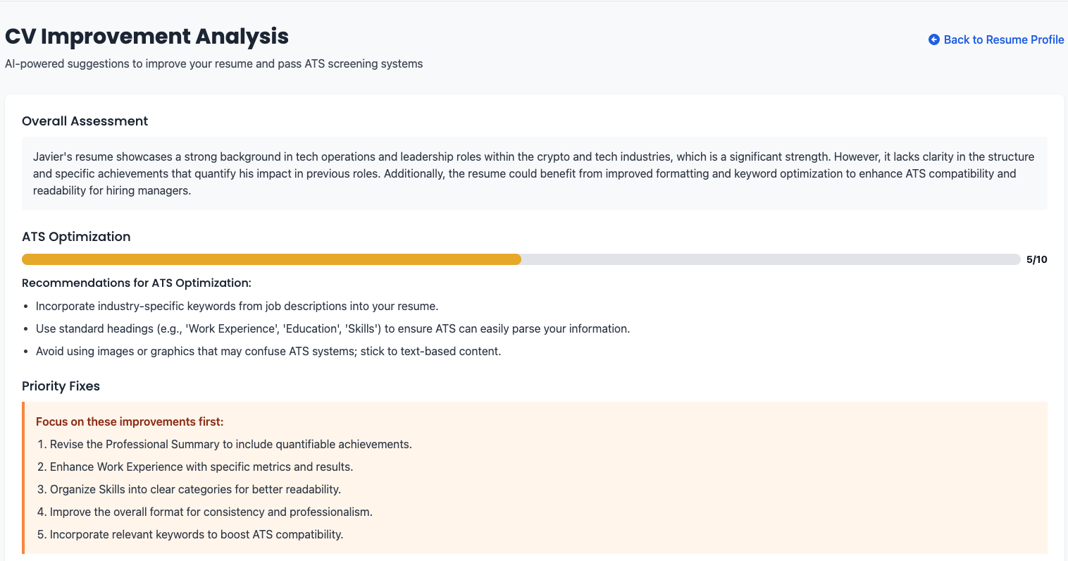 CV Improvement Analysis Feature